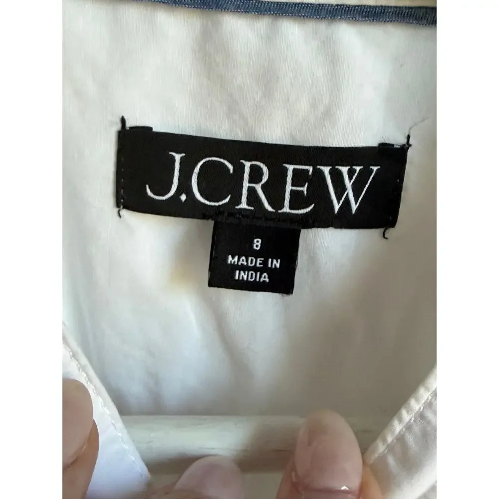 J. Crew Long Sleeve Ruffle-Trim Cotton Poplin Button-Up Shirt White Women Size 8